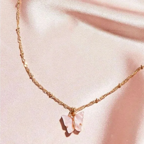 Pink Butterfly Gold Charm Necklace OS New - Picture 2 of 7